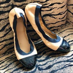 Tory Burch Tan and Black Flats Size 9.5